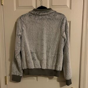 Patagonia Women's Light Gray Faux Fur Bomber  Jacket